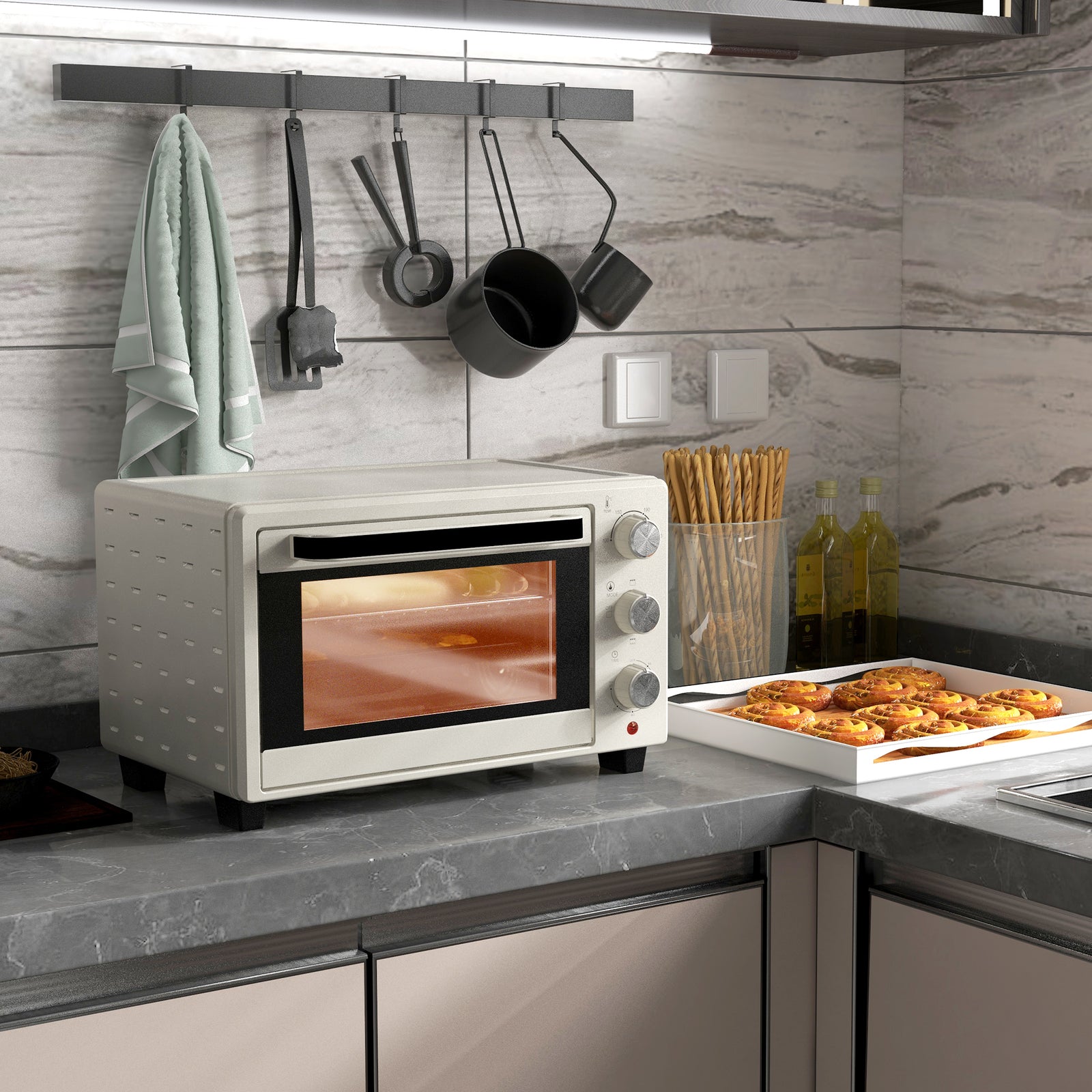 Mini Oven 21l Electric Grill With Adjustable Temp Timer | One Size | Cream