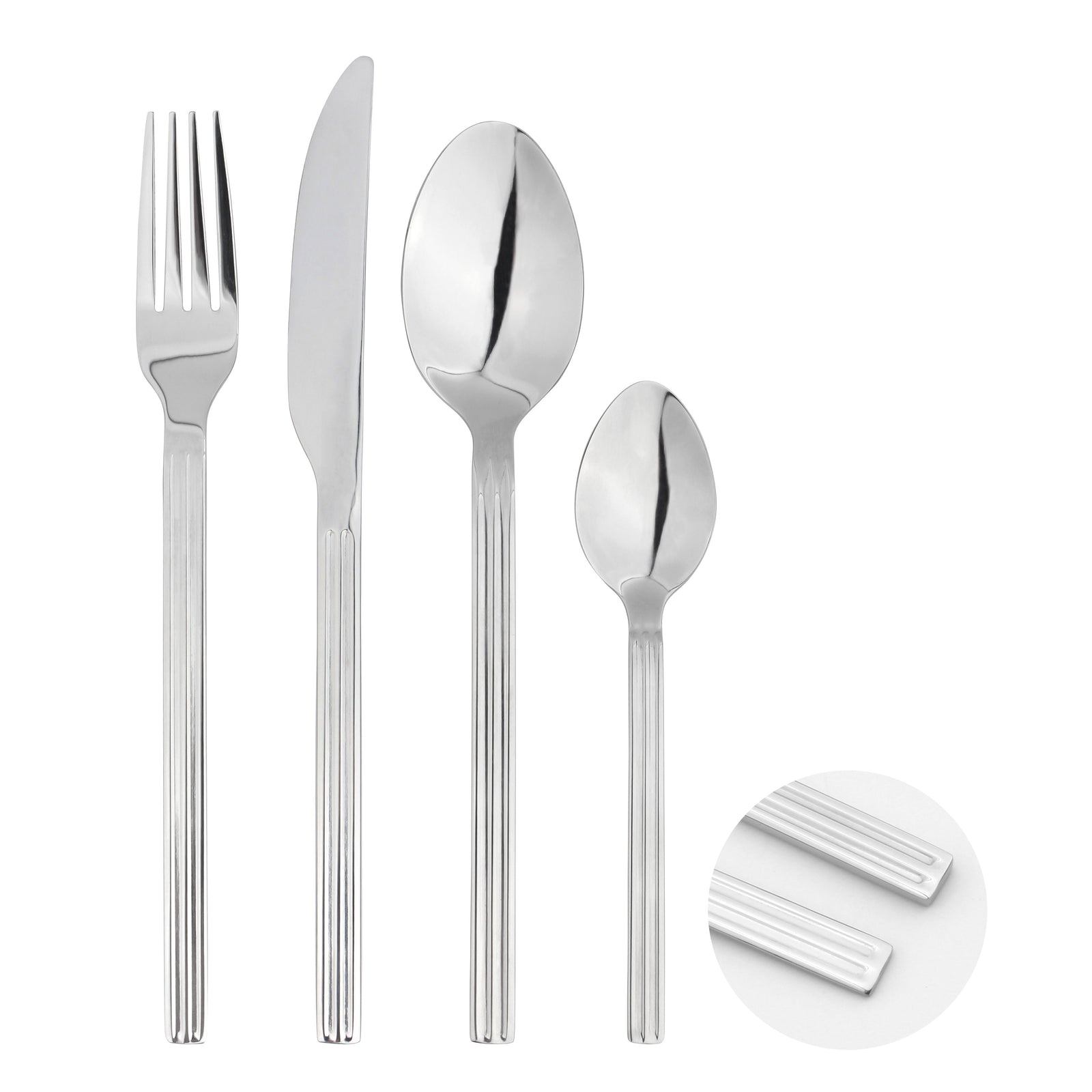 Cutlery Set Fork Spoon Sets Anydate Nordic Stripes | Set of 16 | Silver