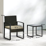 Rattan Bistro Set, 3 Pcs Garden Furniture With Cushion | Khaki