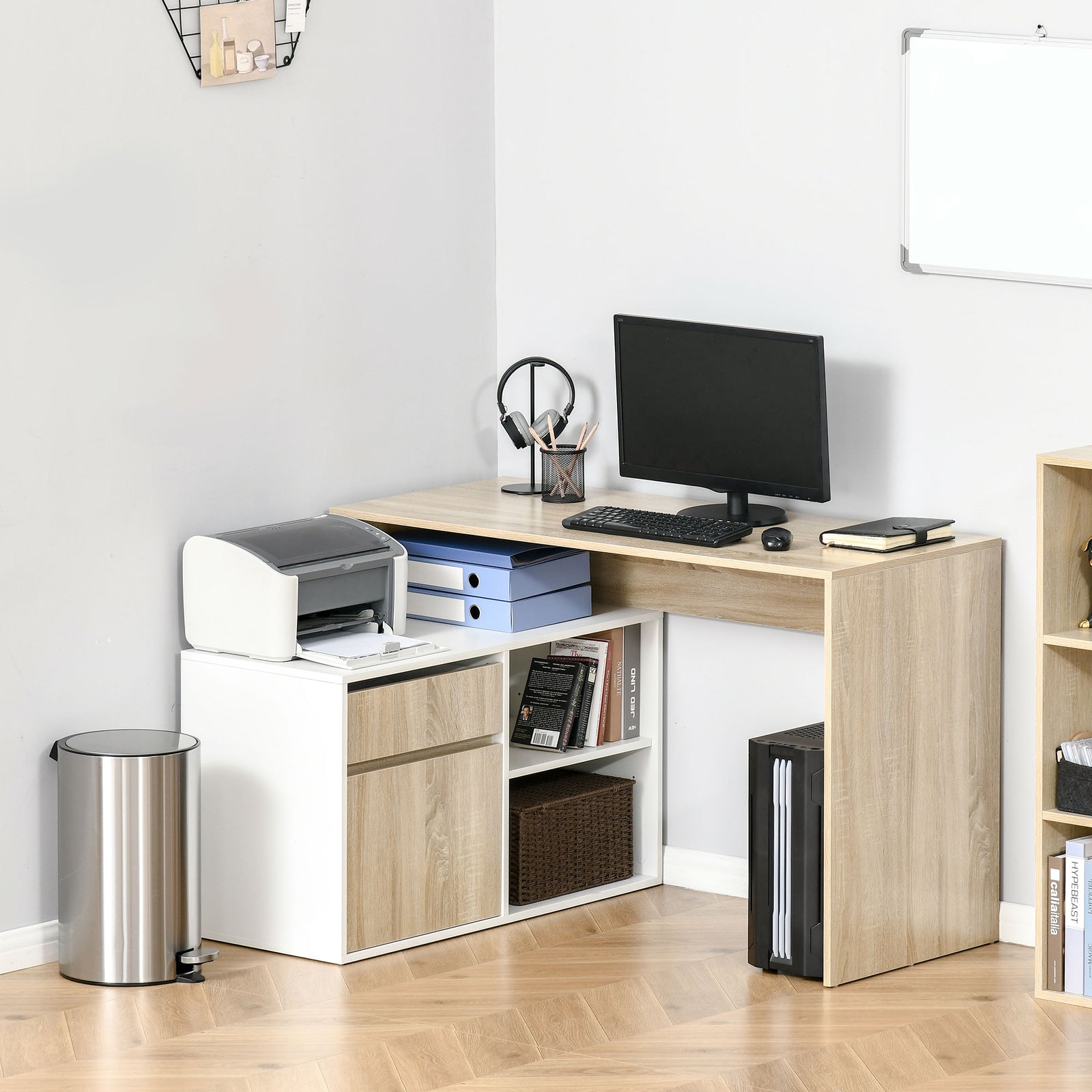 L-shaped Corner Desk With Storage Shelf