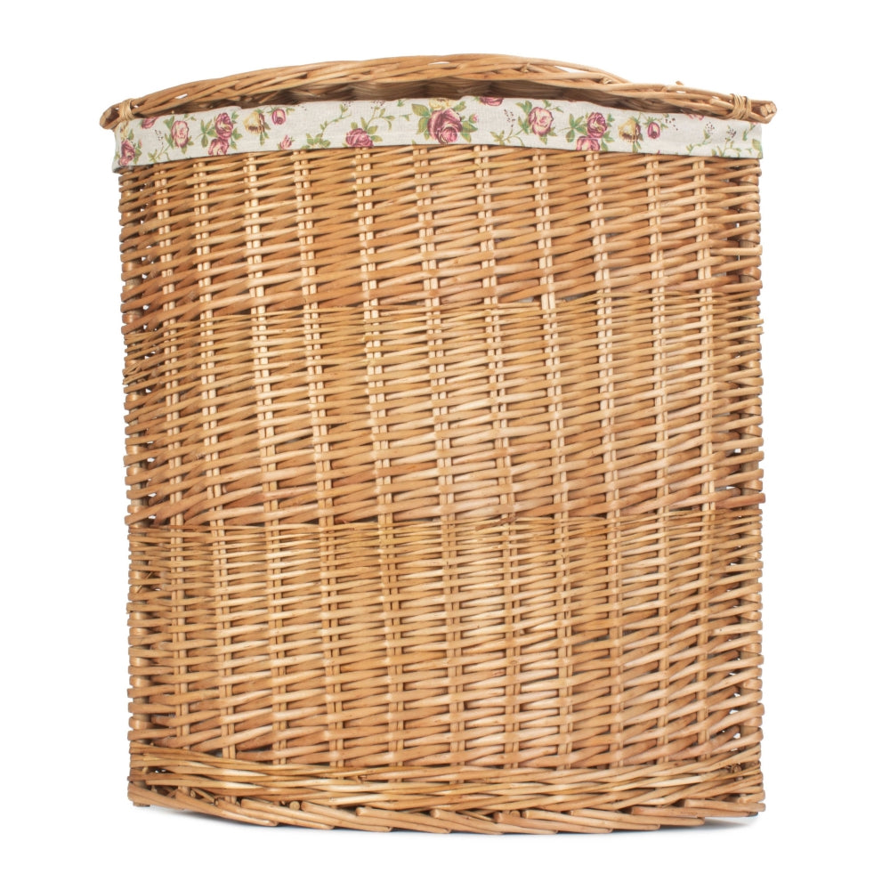 Garden Rose Cotton Lined Light Steamed Corner Laundry Baskets | Small | Pink