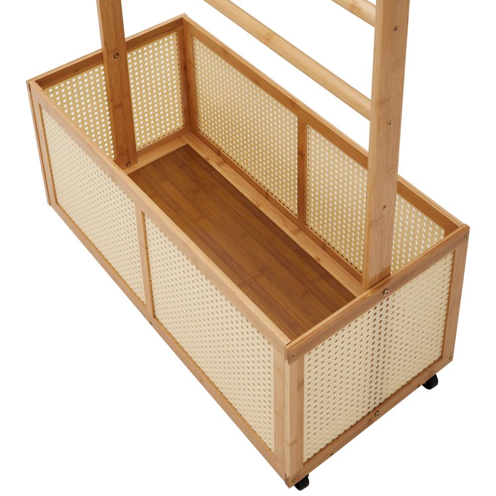 Breeins Freestanding Bamboo Clothes Rack With Rattan Basket