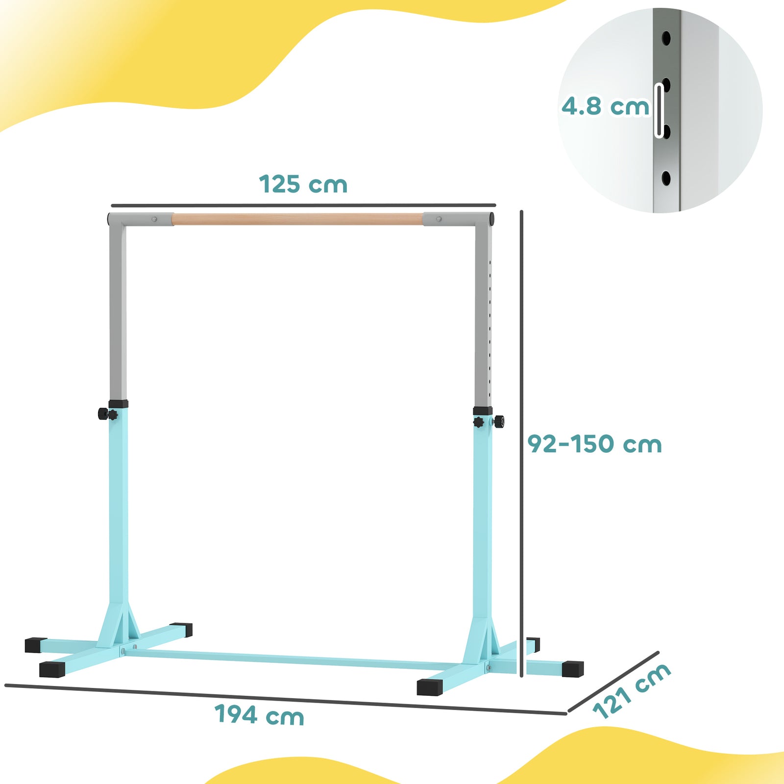 Adjustable Kids Gymnastics Bar Horizontal Training W/ Steel Frame, Light Blue