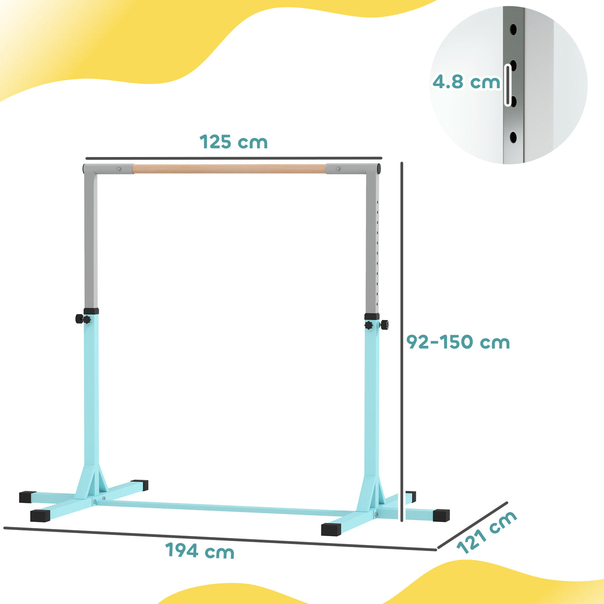 Adjustable Kids Gymnastics Bar Horizontal Training Steel Frame Wood | Blue