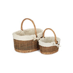 White Lined Country Oval Wicker Shopping Basket | Set-of-2 | White