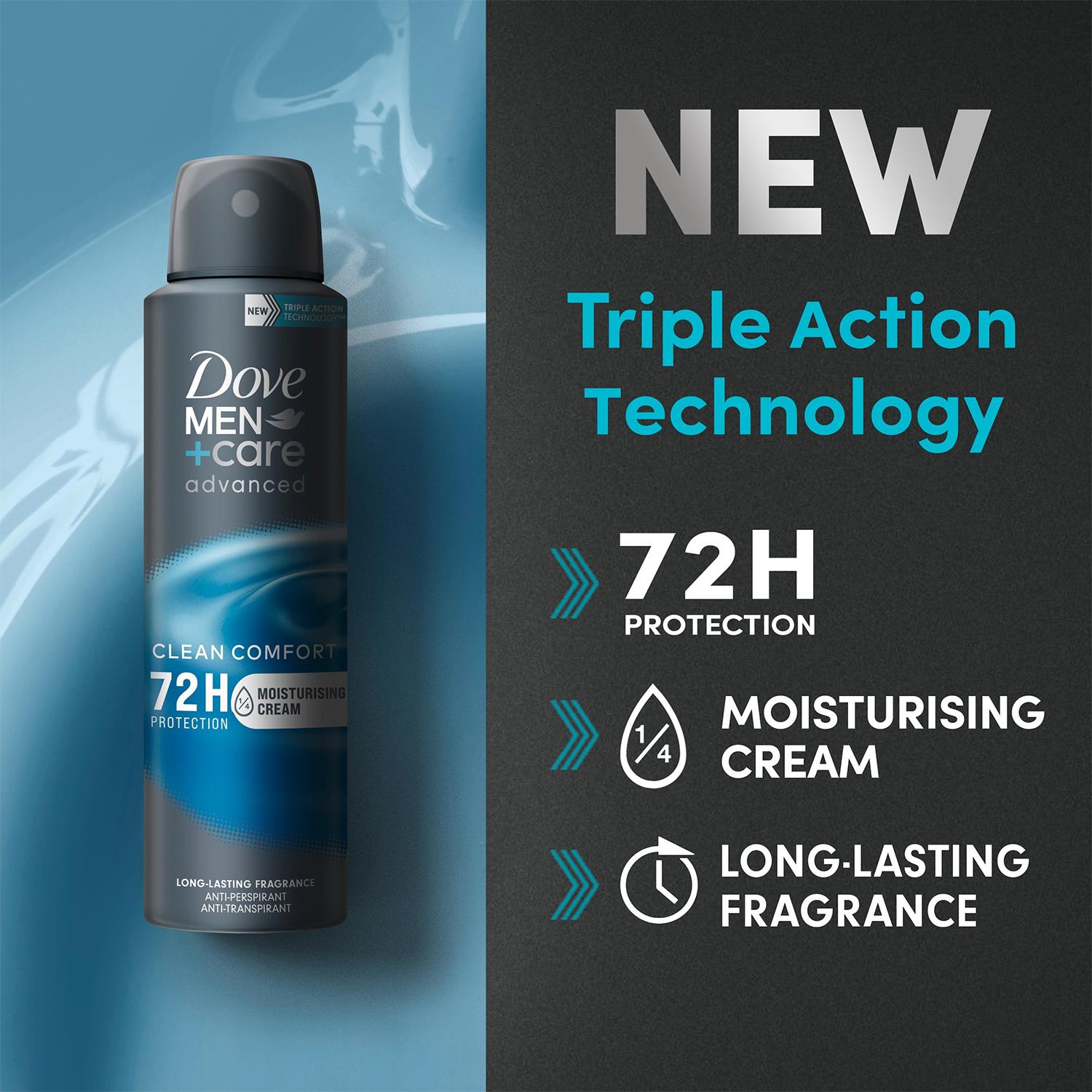 Men+care Antiperspirant Deodorant 72h Protection, Clean Comfort, 3x 150ml