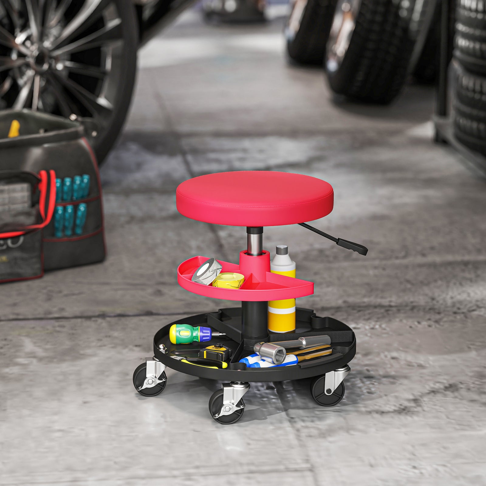 Rolling Mechanic Stool, 135kg Capacity Workshop Stool | Red