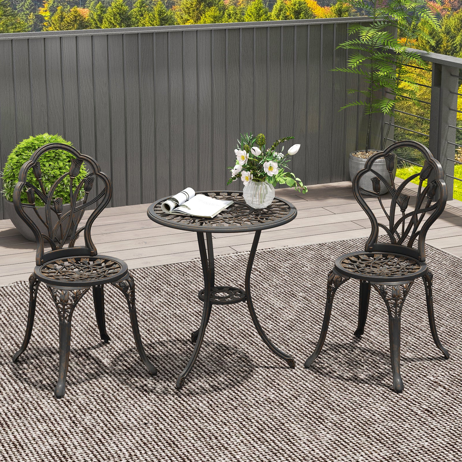 3 Piece Patio Bistro Set, Aluminium Garden Table And Chairs | Bronze
