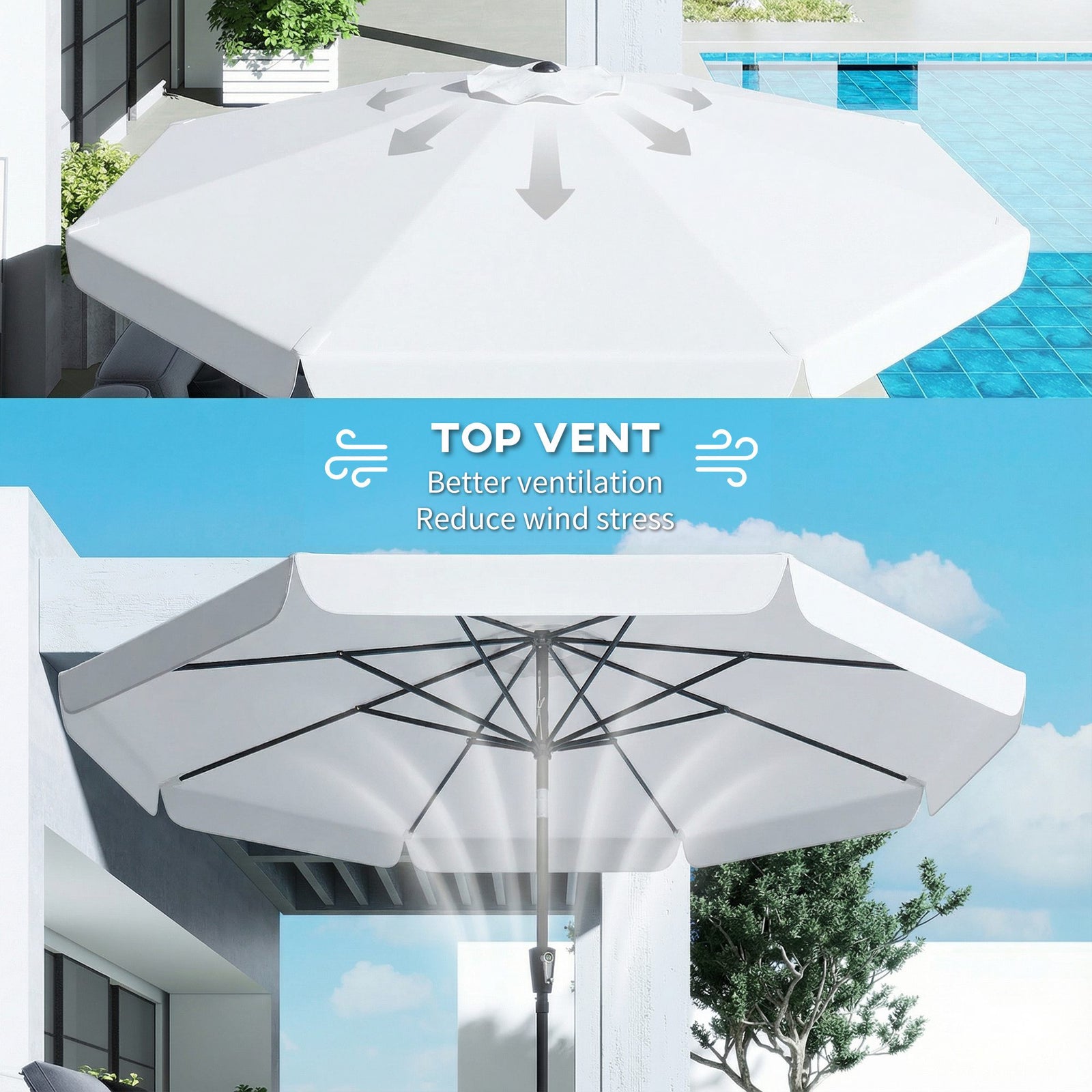 3 M Garden Parasol With Tilt & Crank, Upf30+ Outdoor Table Umbrella | Cream