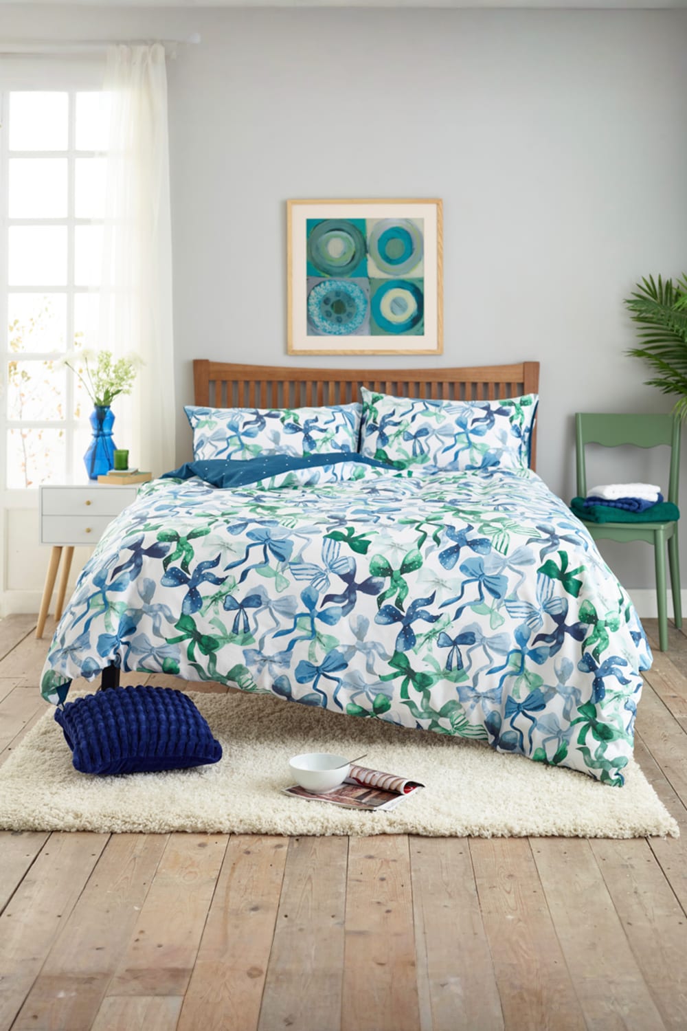Bows Print Easycare Duvet Cover Set – 200tc Cotton Rich Soft Bedding | Super King | Blue