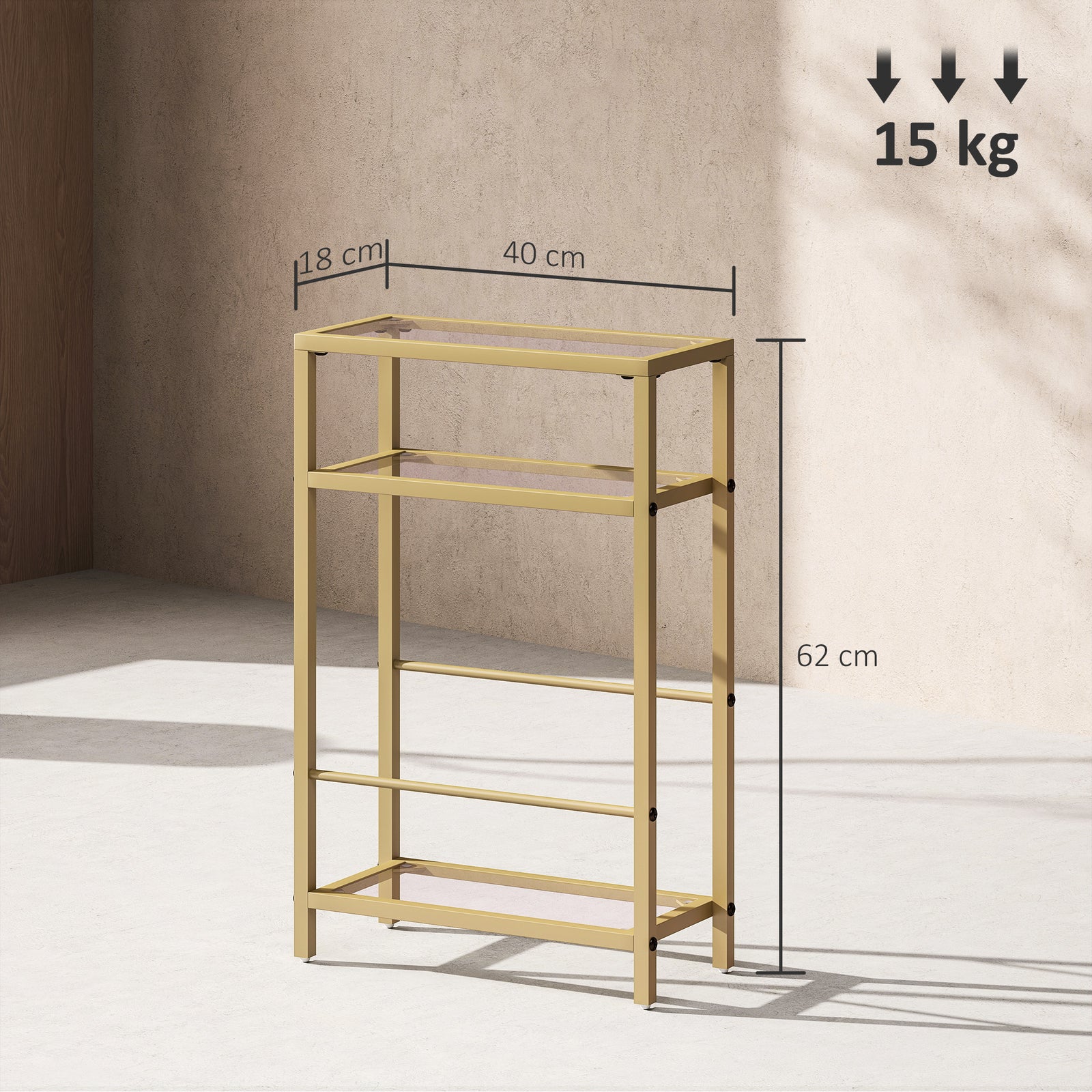 Slim Side Table, End Table With Tempered Glass Tabletop | Gold