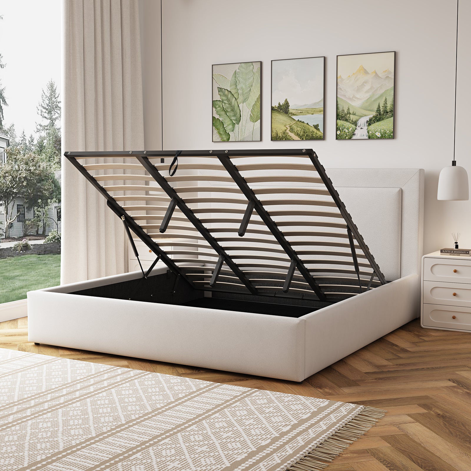 Weston Fabric Ottoman Bed Frame | Super King | Beige