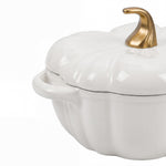 Enamelled Cast Iron Pumpkin Dutch Oven With Lid And Handles | White