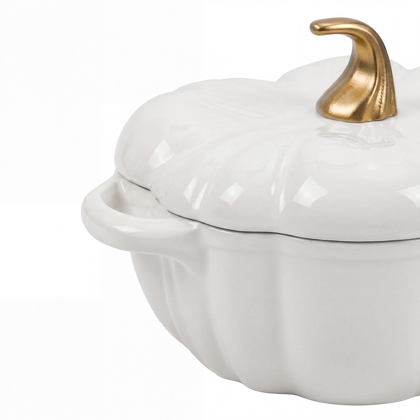 Enamelled Cast Iron Pumpkin Dutch Oven With Lid And Handles | White
