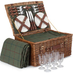 Green Tweed Classic Picnic Wicker Basket | 6 Person | Green