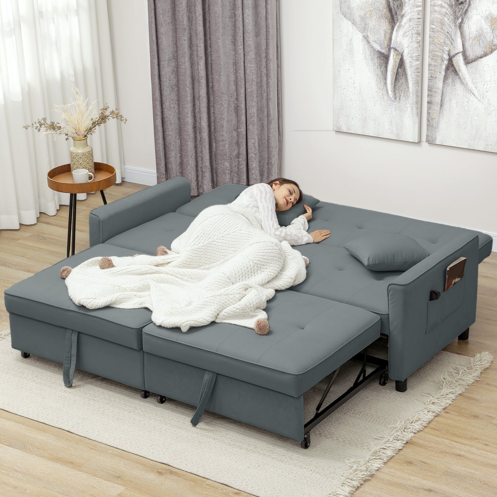 Reversible L-shaped Sectional Sofa Bed With Cushions | One Size | Gray
