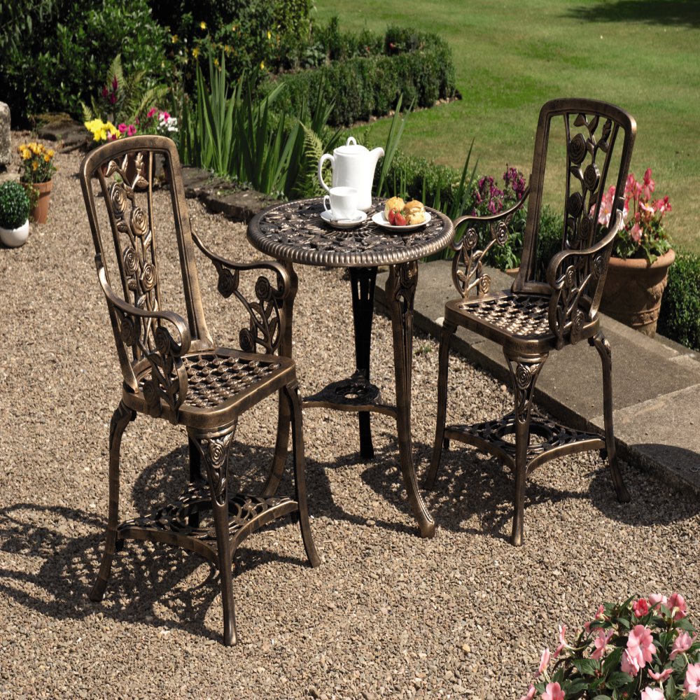 Rose Design Three Piece Bistro Set | Bronze