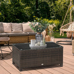 Garden Rattan Side Table,wicker Coffee Desk, Glass Top | Brown