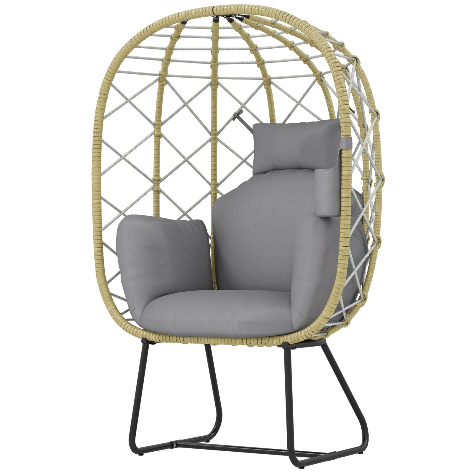 Rattan Garden Egg Chair With Thickened Cushion, Headrest