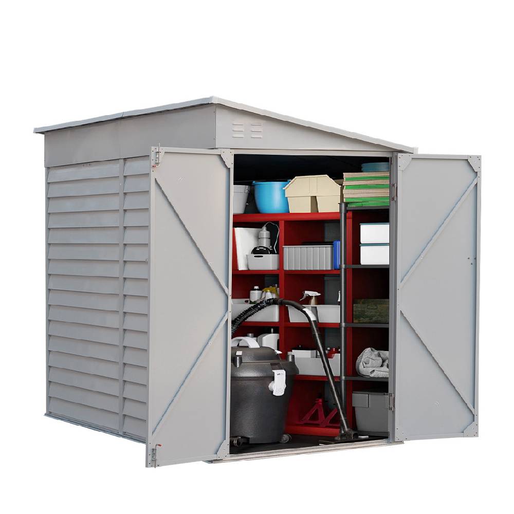 Durable Zinc Steel Metal Garden Shed 4.7×8.86ft – Waterproof Outdoor Storage House For Tools And Garden Equipment, White | White