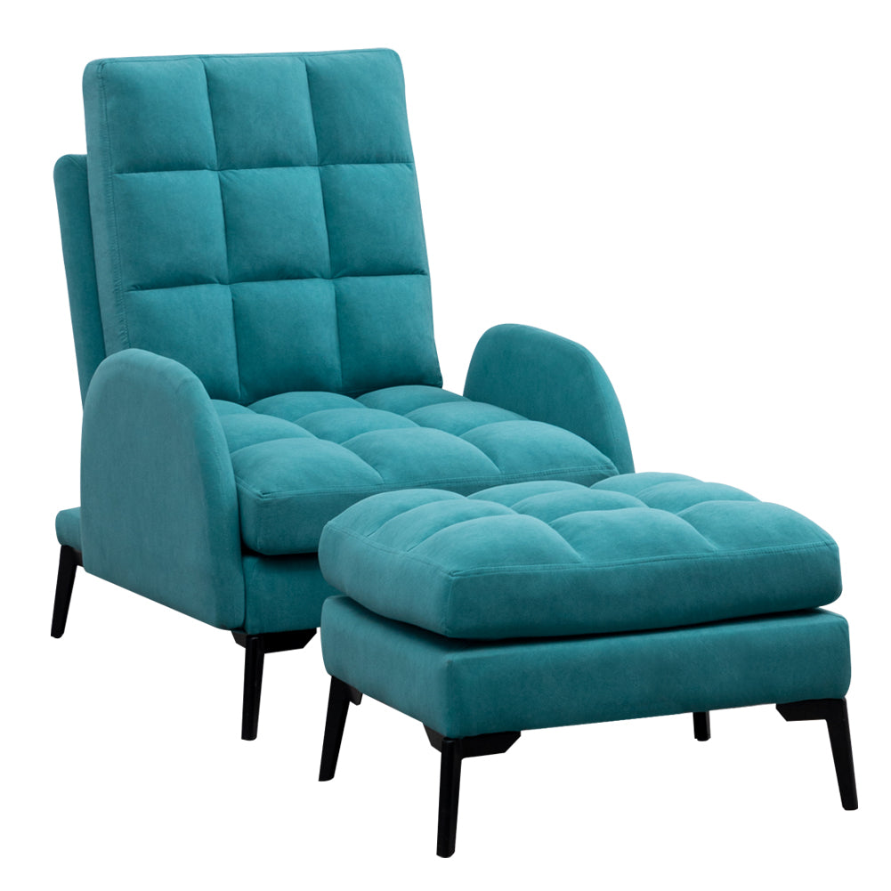 Frosted Velvet Armchair With Footstool Set– Adjustable 110°-180° Recline, Cozy Upholstered Chair With Metal Legs, Ergonomic Comfort | Teal