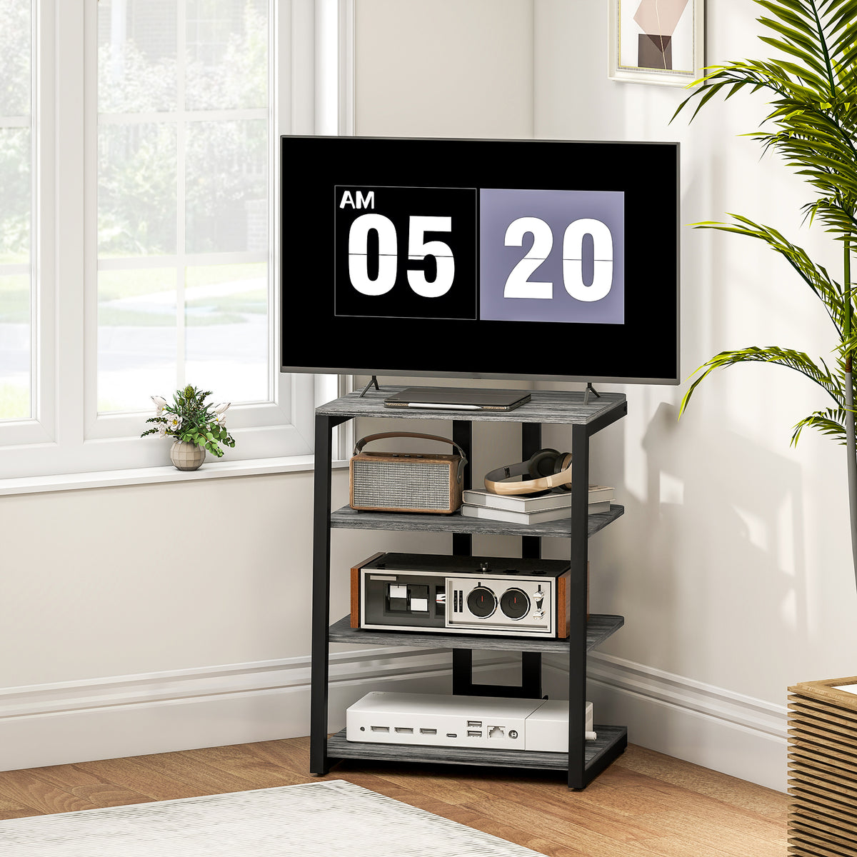 Hifi Rack Stand W/ 4-tier Record Player Stand | Dark Grey