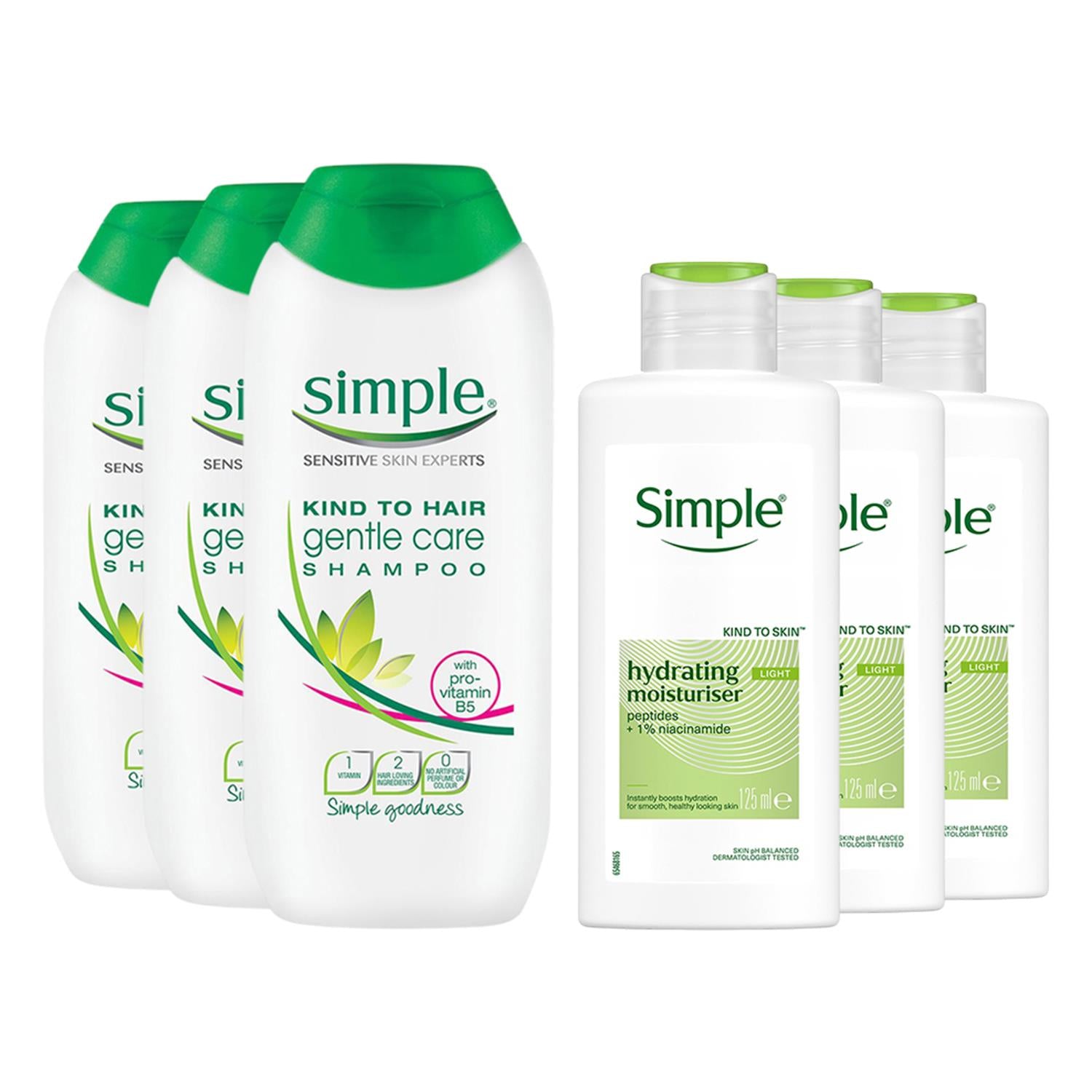 Simple Gentle Care Shampoo 200ml & Moisturiser 125ml 3-pack Bundle