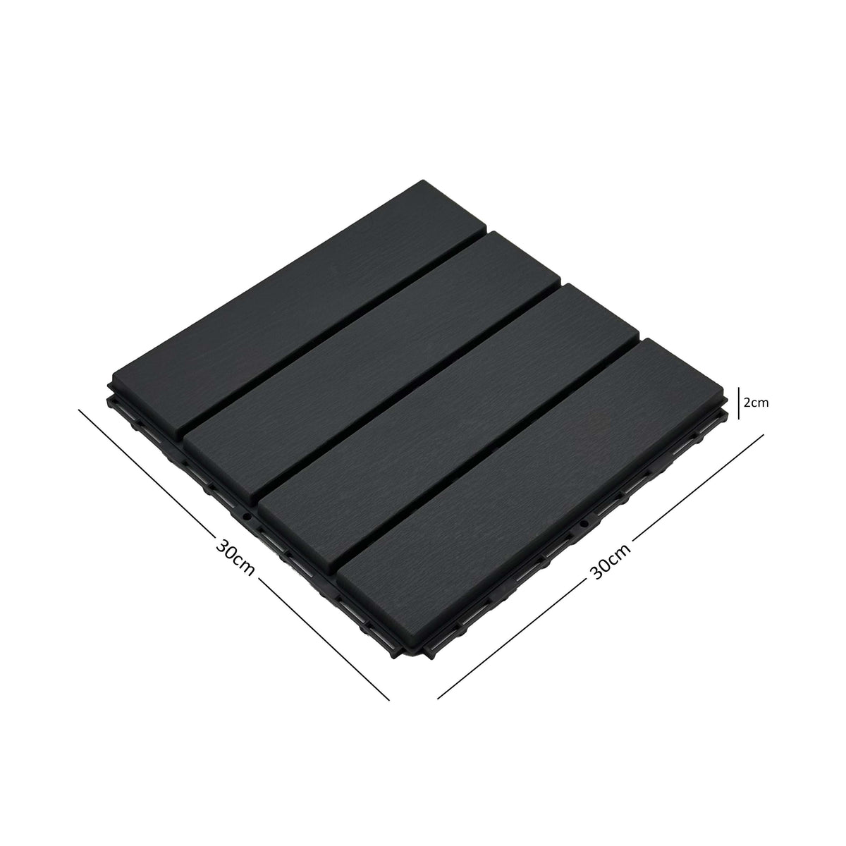Polydeck Pvc Interlocking Decking Tiles - Black | Set of 12 | Black