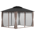 Double roof Hard Top Gazebo With Nettings & curtains | Large | Black