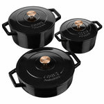 Cooks Professional Set Of 3 Cast Iron Casserole Dishes - 20, 26 & 28cm