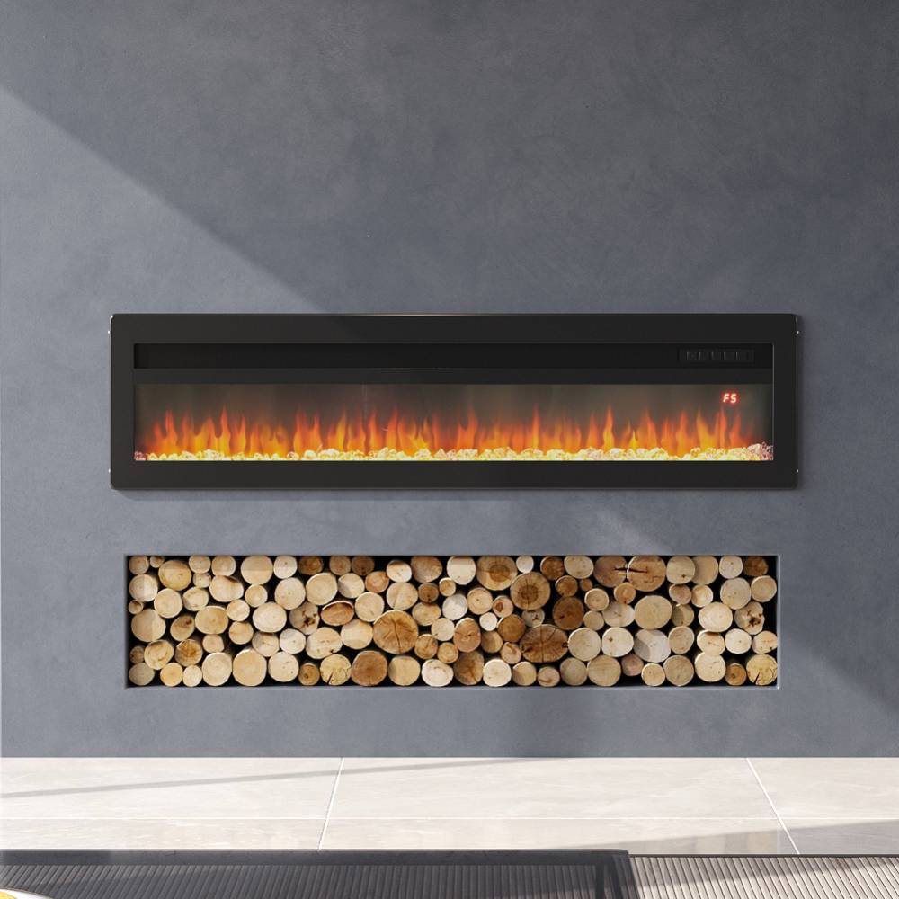 127cm/50in Electric Fireplace With Adjustable Flames Wall Mounted Or Freestanding, Indoor Heater With Remote, Timer