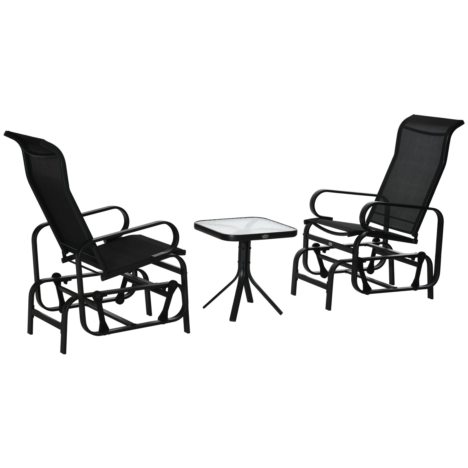 3 Pcs Rocking Chair Gliding Chair Set W/ Table For Patio | Black