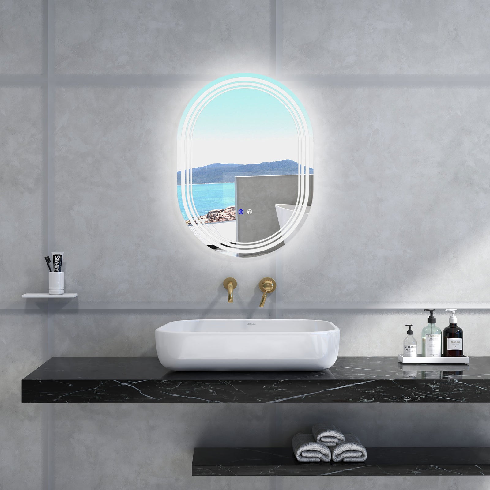 70x50/80x60cm Bathroom Mirror With Led Lights Anti-fog | Medium | Silver