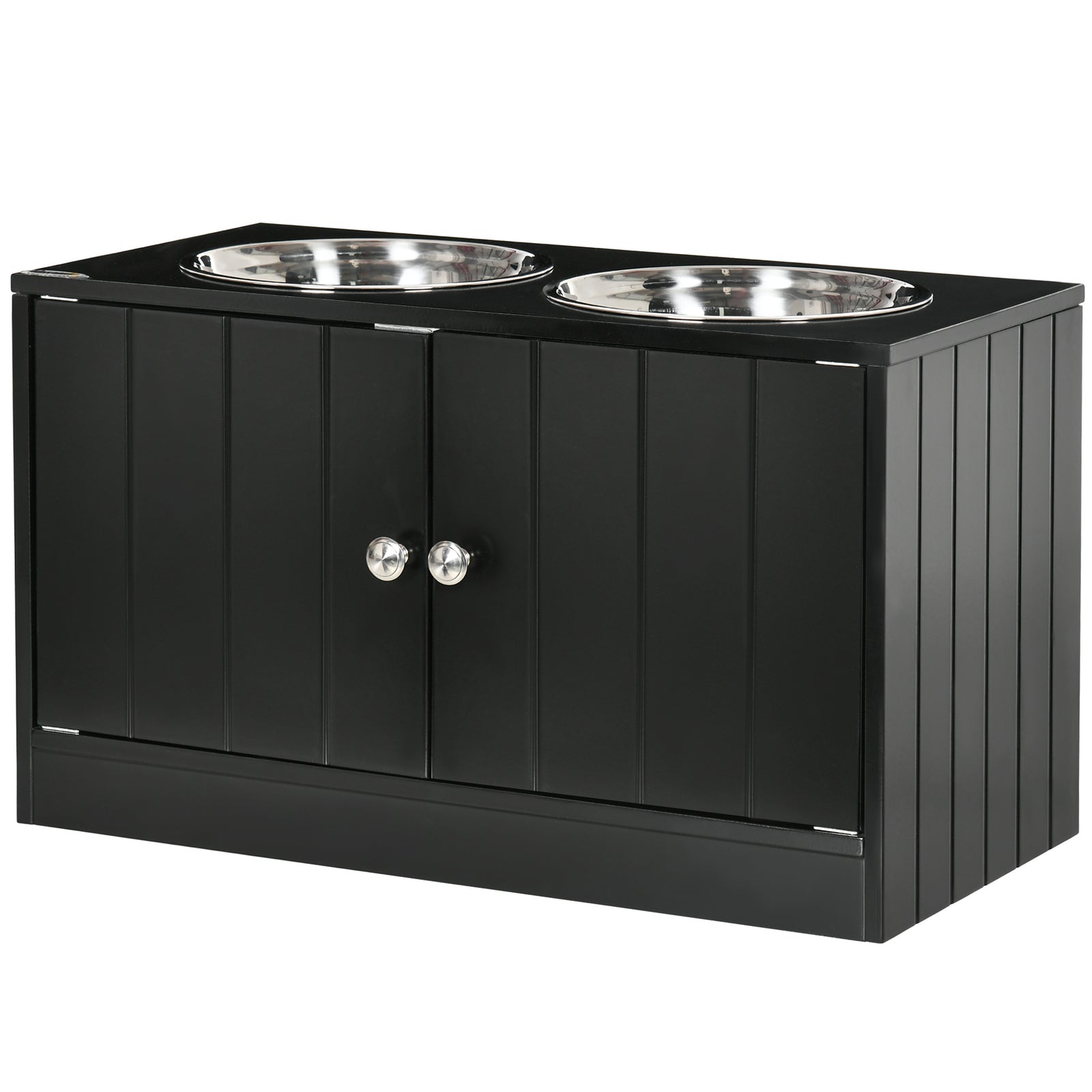 Raised Dog Bowls For Large Dogs Feeding Station W/ Stand, Storage | Black