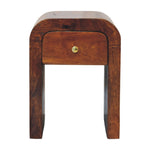 Solid Wood Mini Darcy Chestnut Nightstand With Curved Edges, 1 Drawer, Dark Brown