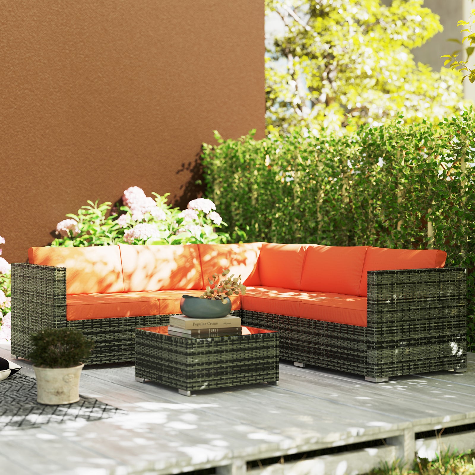 4 Pcs Rattan Outdoor Set Furniture With Sofa Loveseat Table | Orange