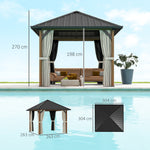 3 X 3(m) Metal Hardtop Gazebo With Netting And Curtains | Brown