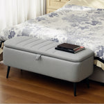 Storage Ottoman Bench, Linen Fabric Footstool With Steel Legs | Light Grey
