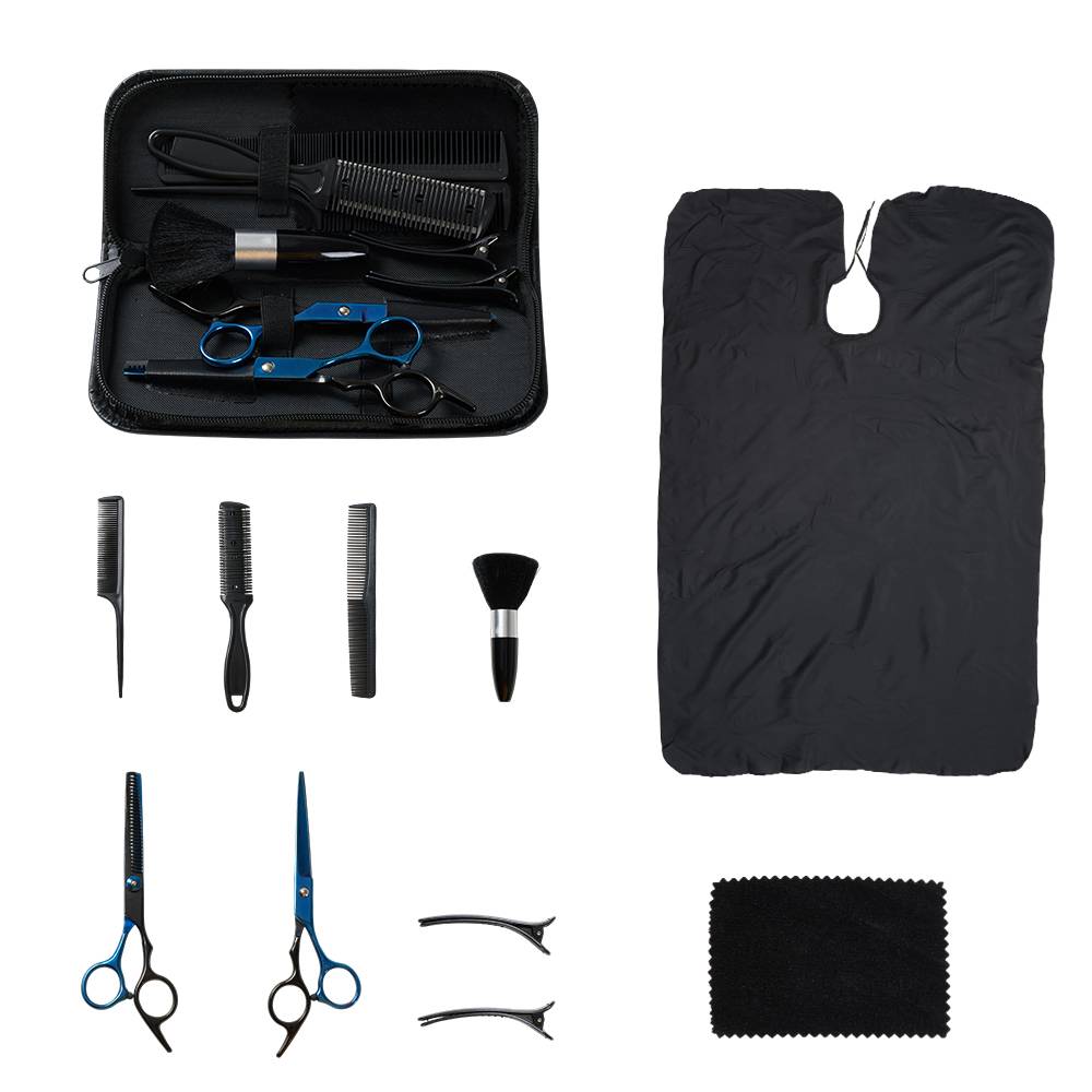 11-piece Hair Cutting Scissors Thinning Shears Set | Black & Blue