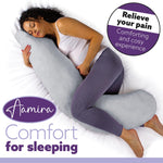 L Shaped Pregnancy Pillow, 145x25x20cm Shredded Memory Foam Full Body Maternity Cushion For Sleeping | J Shape | Light Grey