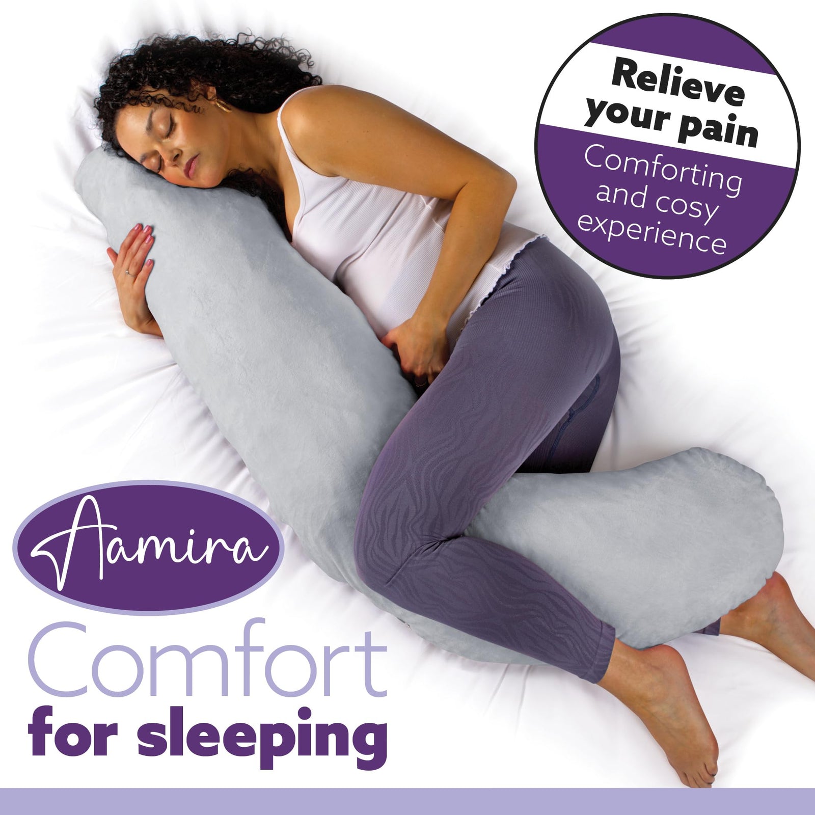 L Shaped Pregnancy Pillow, 145x25x20cm Shredded Memory Foam Full Body Maternity Cushion For Sleeping | J Shape | Light Grey