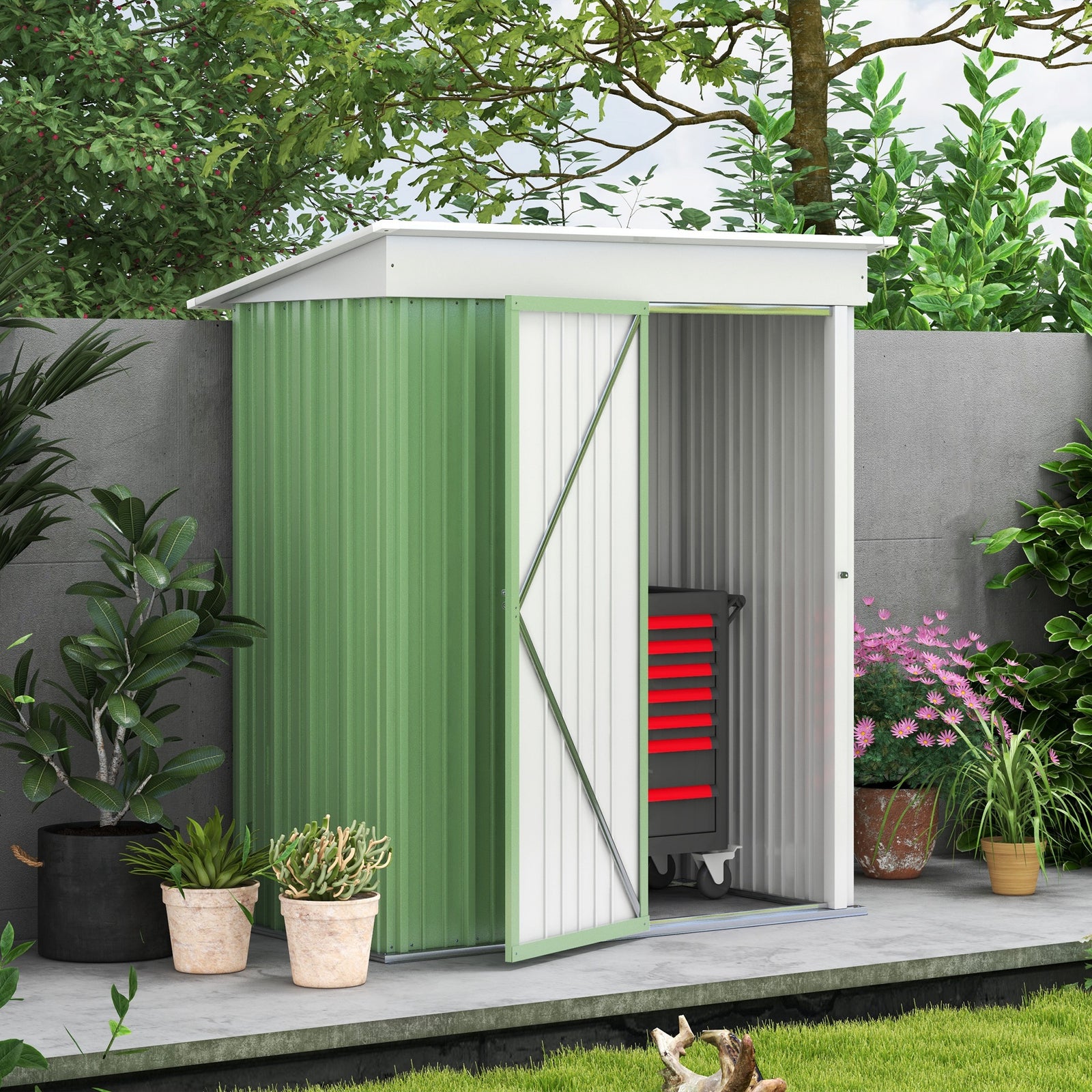 Steel Garden Shed, Small Lean-to Shed For Bike Tool, 5x3 Ft | Green