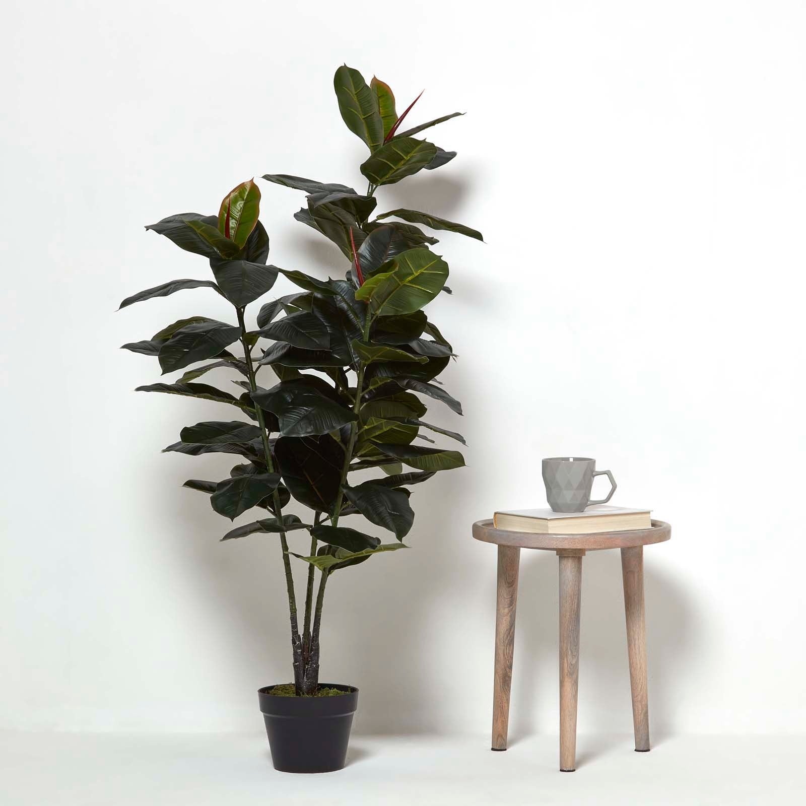 Artificial Green Handcrafted Ficus Rubber Plant In Pot, 130 Cm