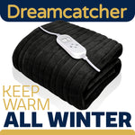 Dreamcatcher Deluxe Xl Electric Throw Heated Double Over Blanket Soft Fleece Black 9 Heat & 12hr Timer