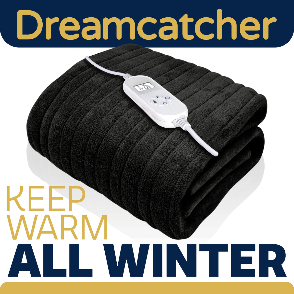 Dreamcatcher Deluxe Xl Electric Throw Heated Double Over Blanket Soft Fleece Black 9 Heat & 12hr Timer