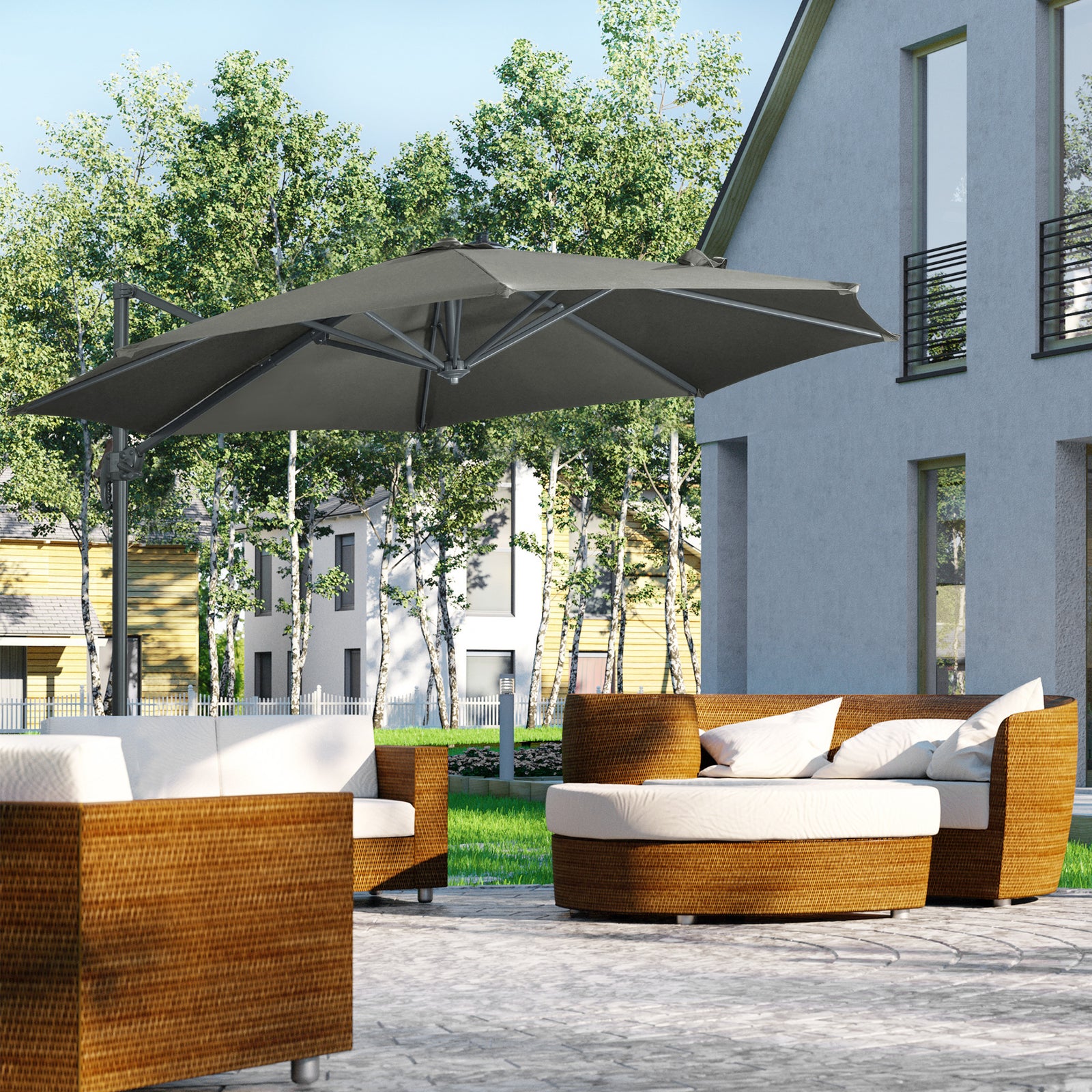 3x3m Cantilever Parasol W/ 360° Crank Handle Tilt | Grey