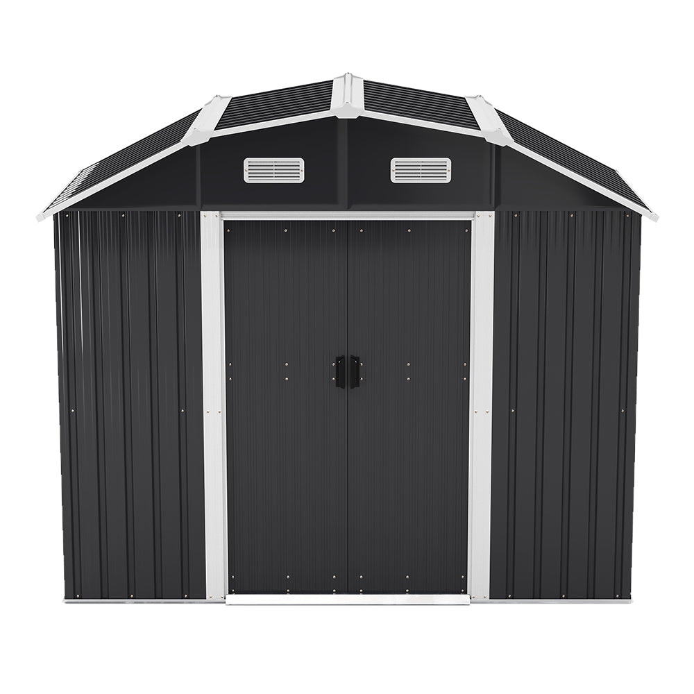 7.72 Ft X 4.3 Ft Outdoor Metal Storage Shed With Double Sliding Doors And Vents - Waterproof Garden Tool Organizer With Foundation And Shelving