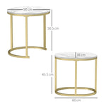 2 Pcs Coffee Table With Faux Marble Side Accent Tables White | White