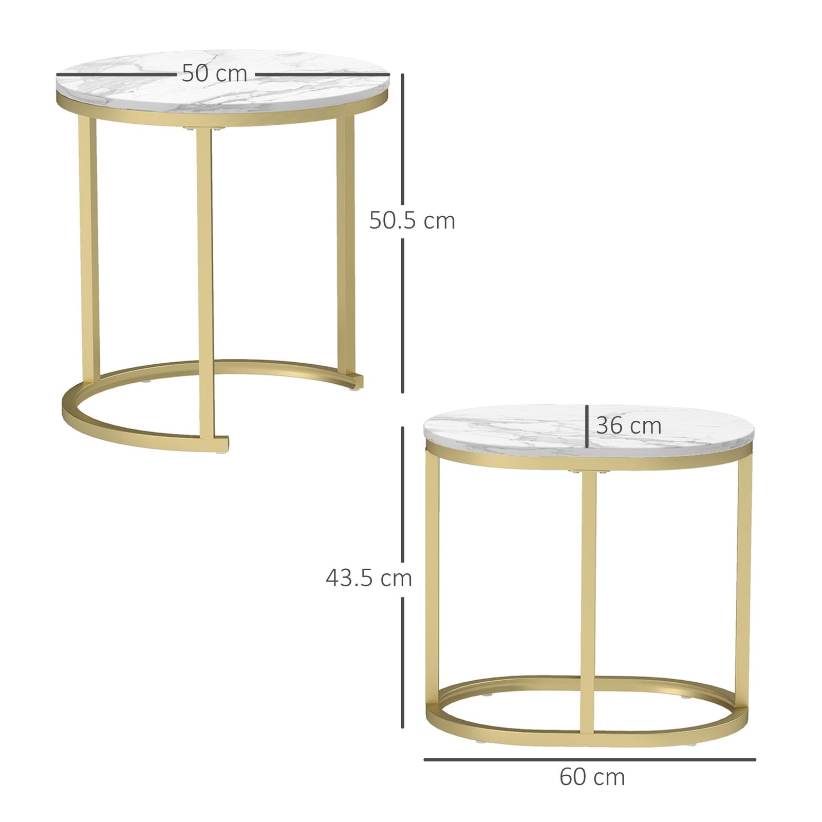 2 Pcs Coffee Table With Faux Marble Side Accent Tables White | White