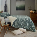 Woodland Folk Fleece Duvet Cover Set With Sherpa Reverse – Nature-inspired Cosy Bedding | Single | Sage Green